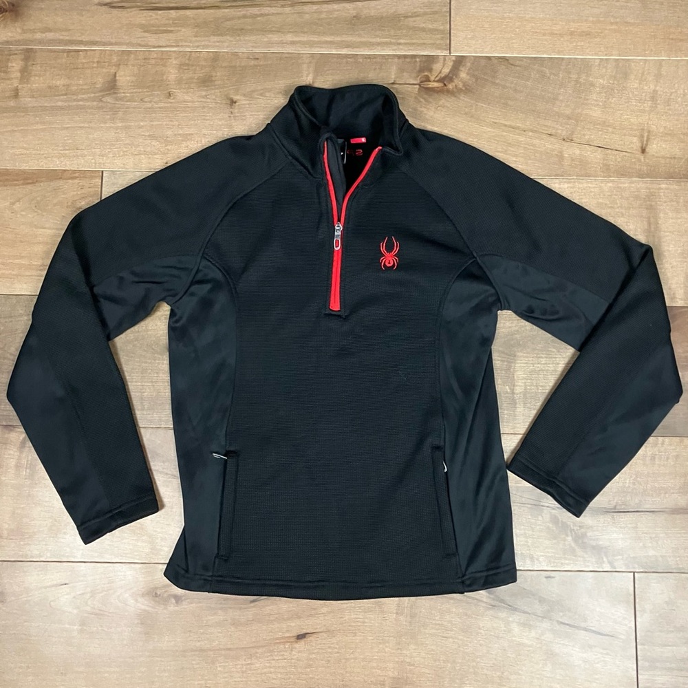 Spyder Men’s Size Small Outbound 1/2 Zip Pullover Sweater Black & Red Knit